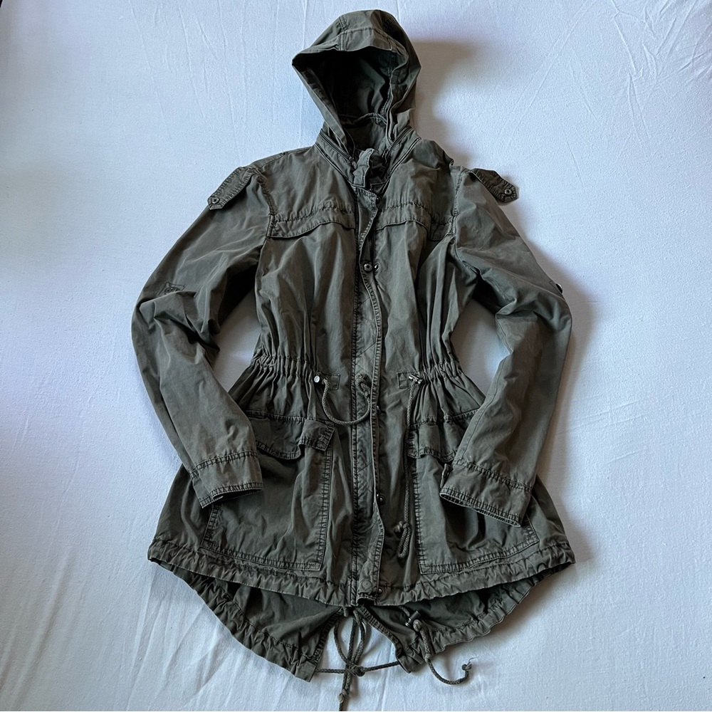 Levi’s Olive Green Utility Jacket Hooded Military Style Drawstring Waist